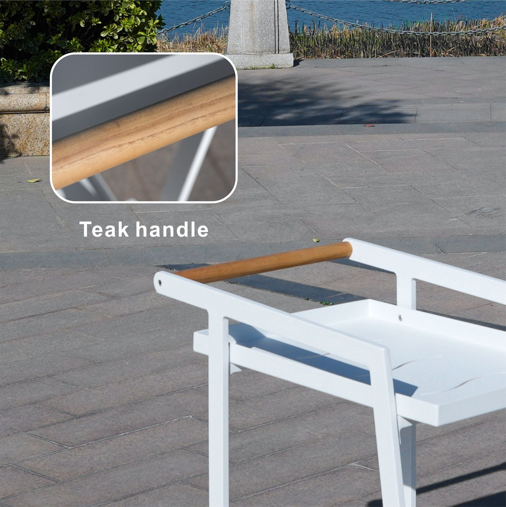 Aluminum White Indoor/Outdoor Patio Serving Dual-layer Cart with Teak Handle - Renee Lane Company