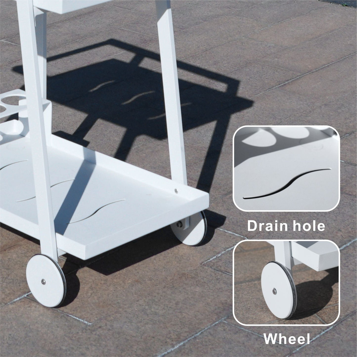 Aluminum White Indoor/Outdoor Patio Serving Dual-layer Cart with Teak Handle - Renee Lane Company