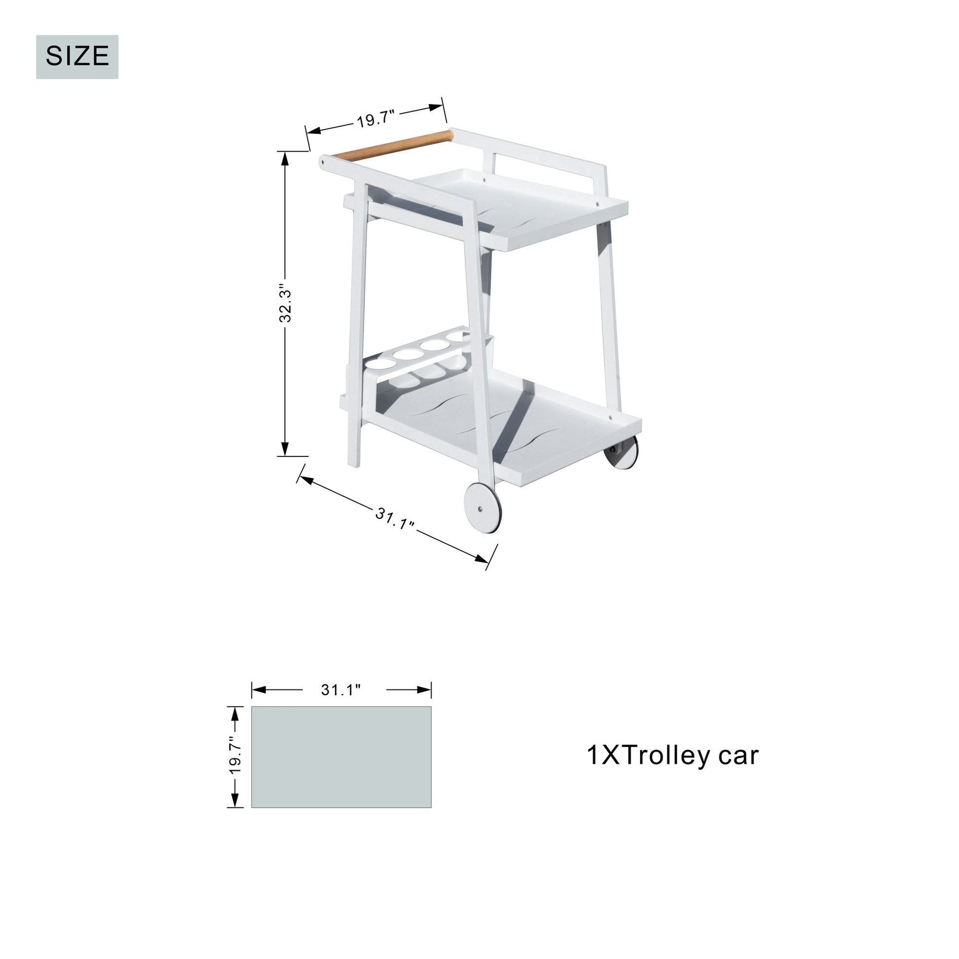 Aluminum White Indoor/Outdoor Patio Serving Dual-layer Cart with Teak Handle - Renee Lane Company
