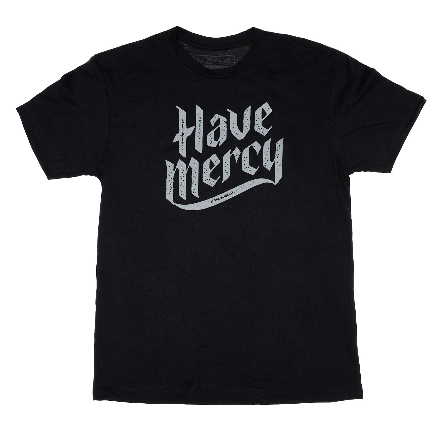 Black graphic Have Mercy T-shirt with distressed white logo on front