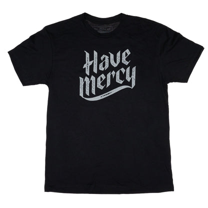 Black graphic Have Mercy T-shirt with distressed white logo on front