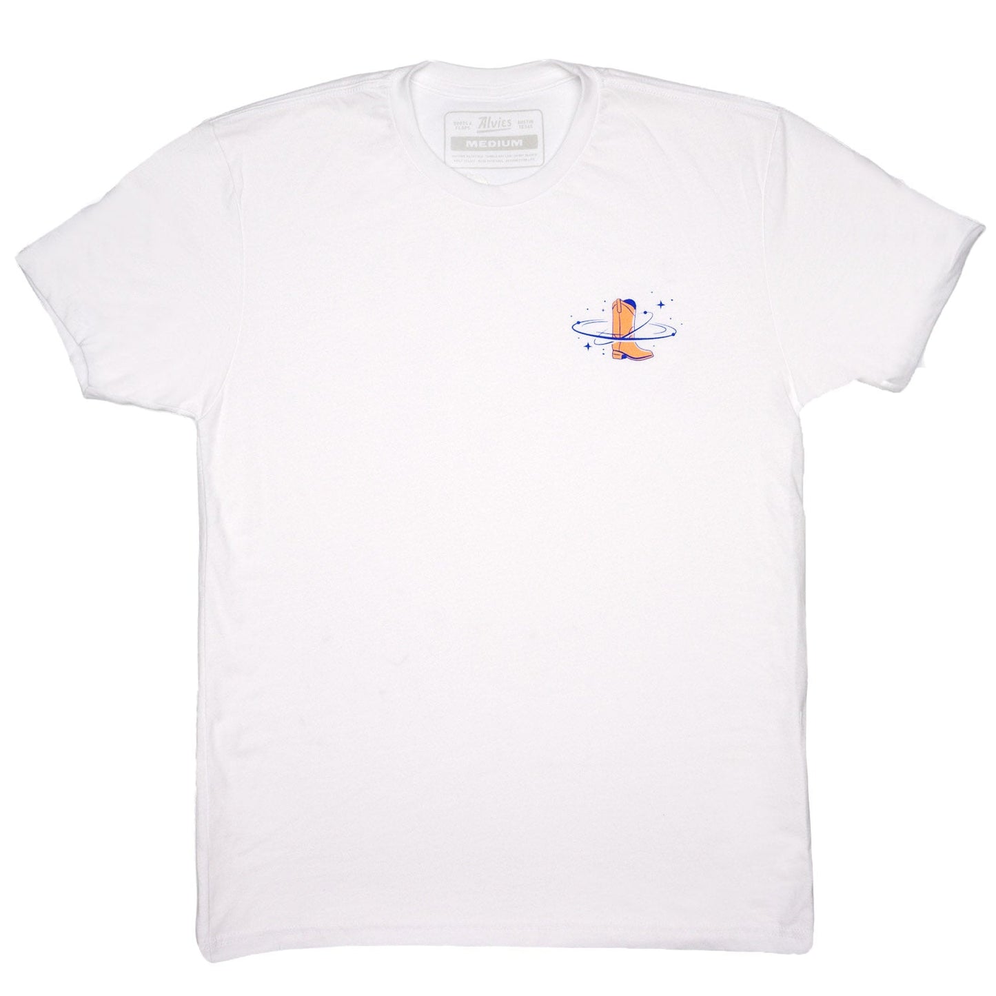Wild West white T-shirt with small space-themed chest graphic