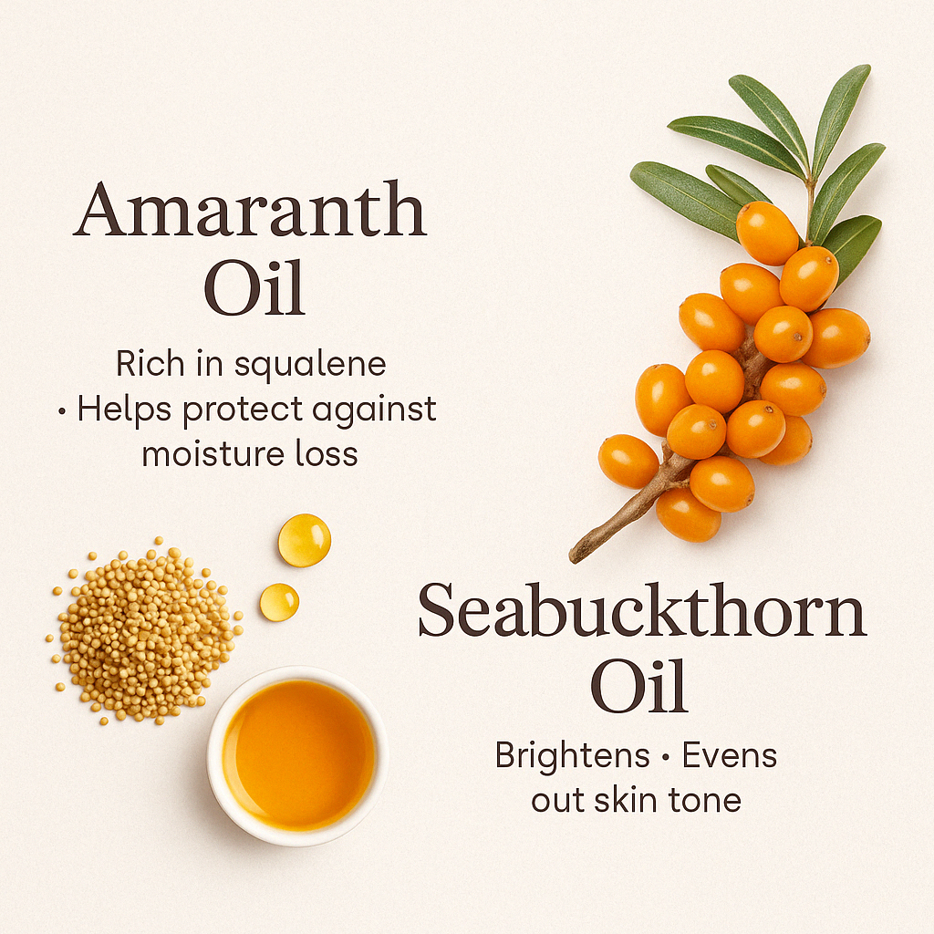 Castor Blend oil blend ingredients card with plant oils and skin-benefit bullets
