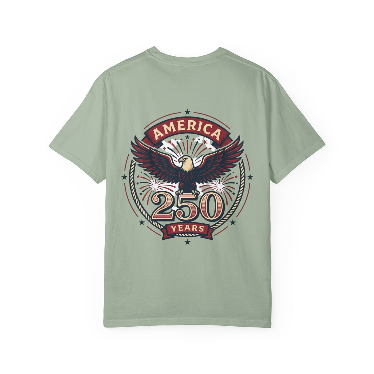 Light green T-shirt with circular eagle graphic and “250 Years” front print.