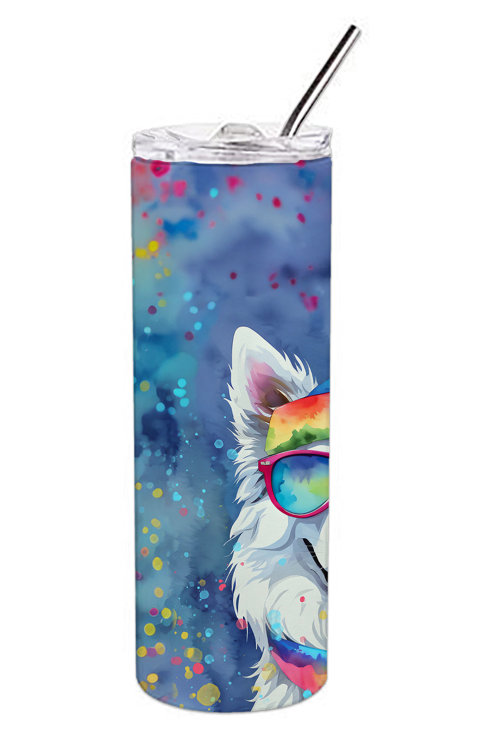 American Eskimo Hippie Dawg Stainless Steel Skinny Tumbler Vacuum Double Walled Reusable Insulated Tumbler Travel Cup for Coffee Cocktails Gift with Lid, 20 oz - Renee Lane Company