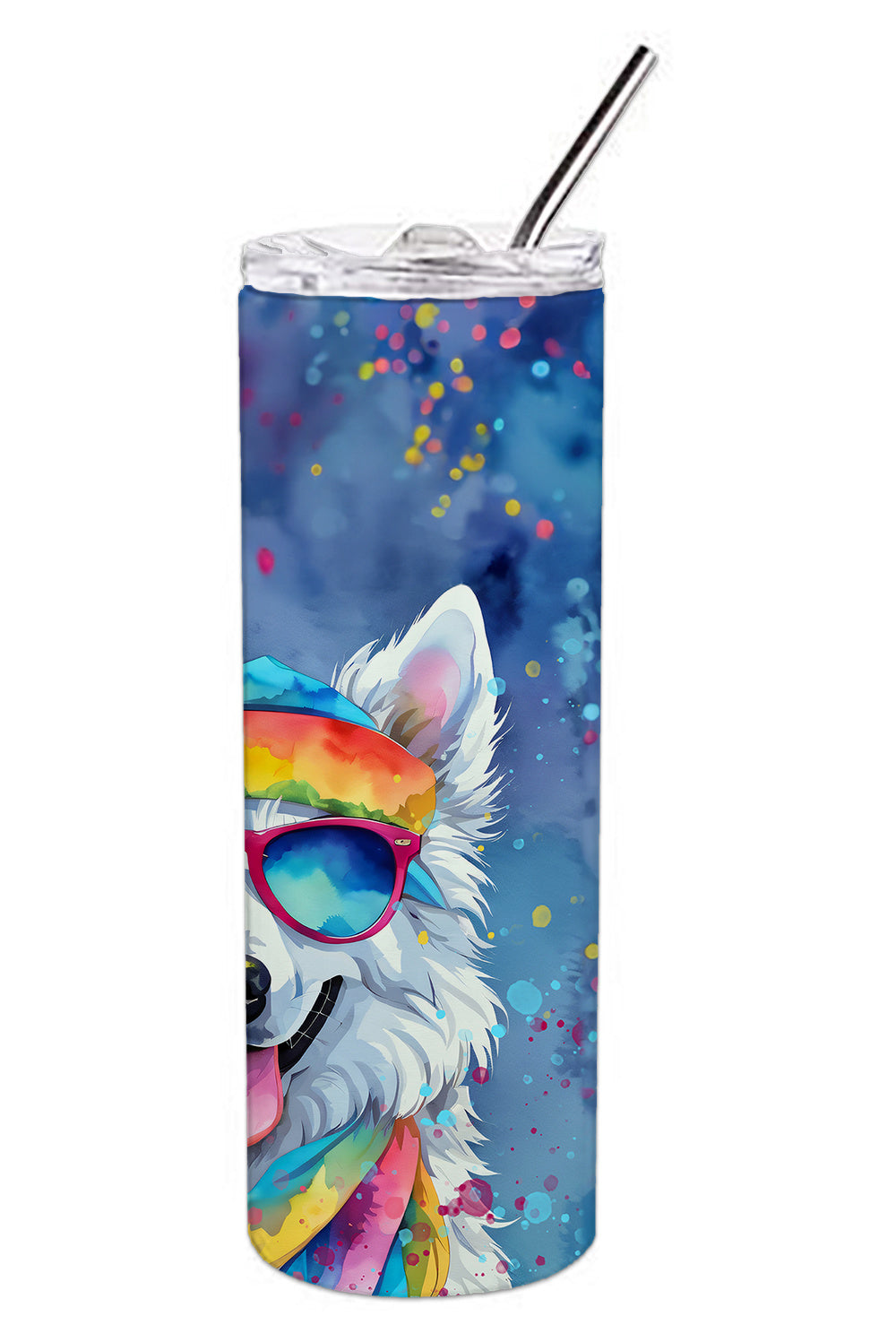 American Eskimo Hippie Dawg Stainless Steel Skinny Tumbler Vacuum Double Walled Reusable Insulated Tumbler Travel Cup for Coffee Cocktails Gift with Lid, 20 oz - Renee Lane Company