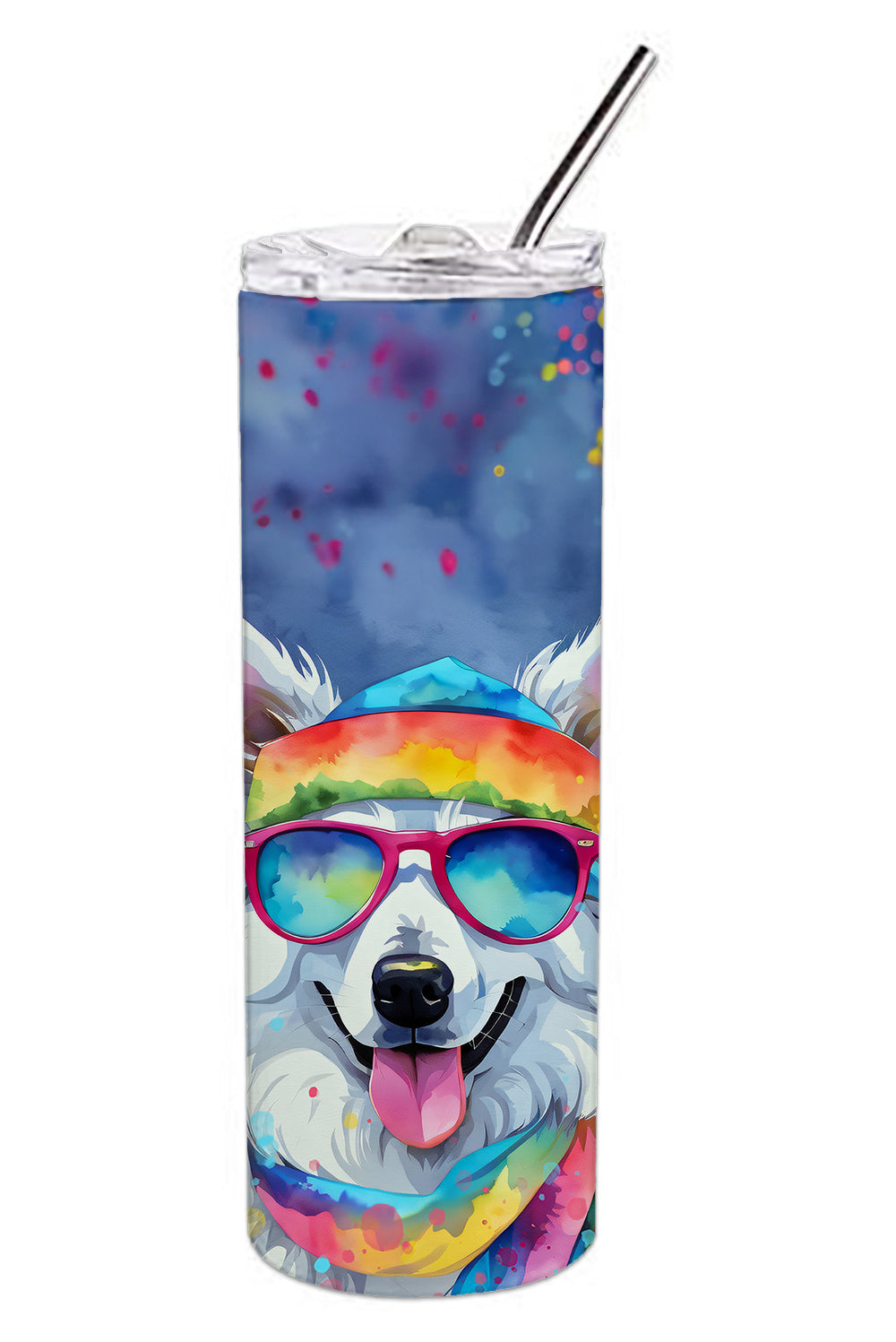 American Eskimo Hippie Dawg Stainless Steel Skinny Tumbler Vacuum Double Walled Reusable Insulated Tumbler Travel Cup for Coffee Cocktails Gift with Lid, 20 oz - Renee Lane Company