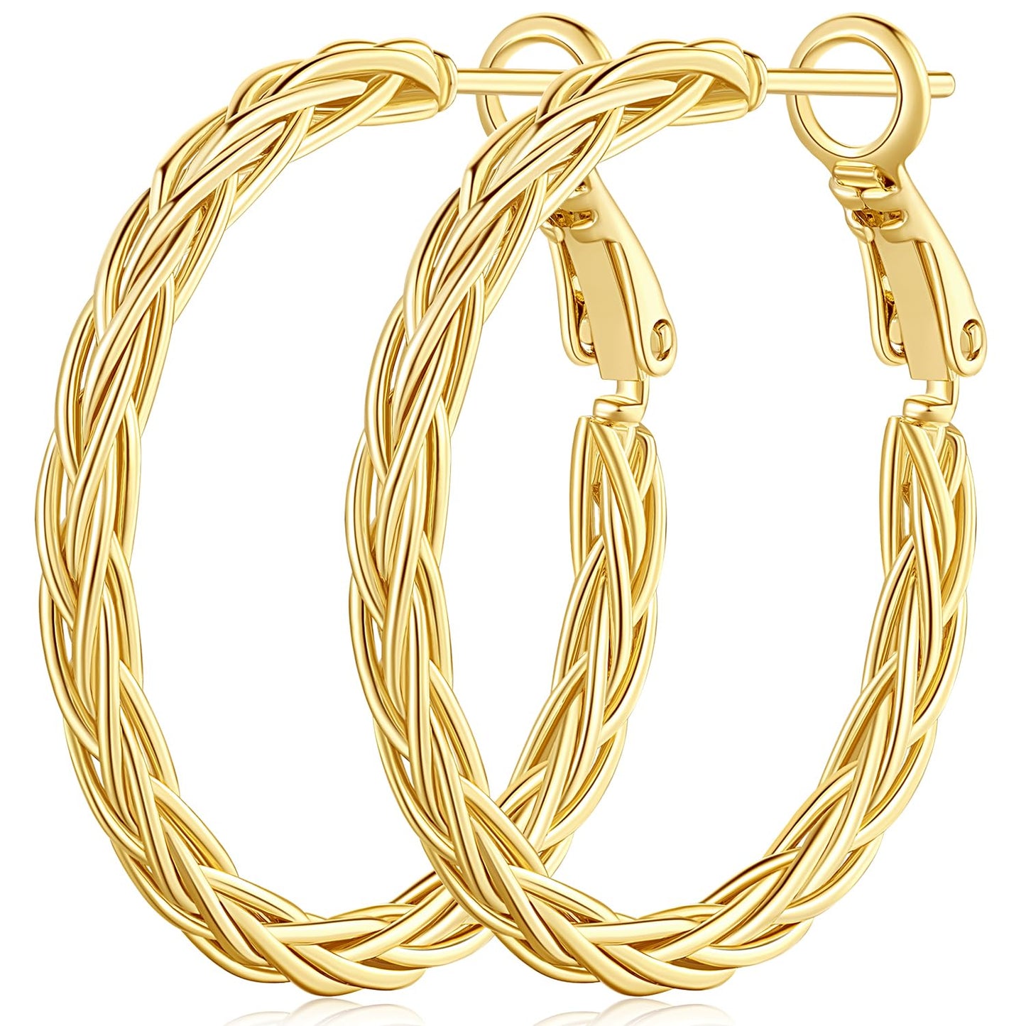 Amoxos Gold Hoops 14K Gold Hoop Earrings for Women Unique Gold Hoops Gold Earrings Hoops Trendy Fine Weave Design 14K Gold Earrings Women Jewelry 30MM - Renee Lane Company