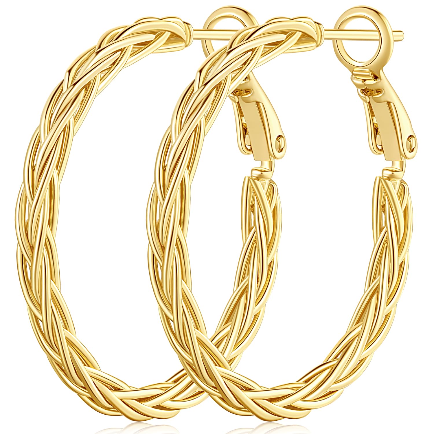 Amoxos Gold Hoops 14K Gold Hoop Earrings for Women Unique Gold Hoops Gold Earrings Hoops Trendy Fine Weave Design 14K Gold Earrings Women Jewelry 30MM - Renee Lane Company