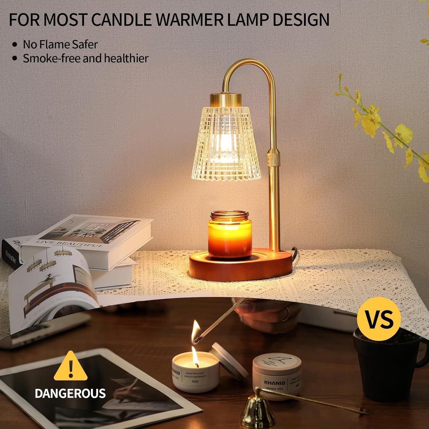 Antique Brass Candle Warmer Lamp WithTimer and Dimmer,Fragrance Electric Wax Melt Warmer with 2 Bulbs,Scented Jar Lamp,Mother's Day/Birthday/Christmas Gifts for Mom/Wife,Home Decor,Adjustable Height - Renee Lane Company