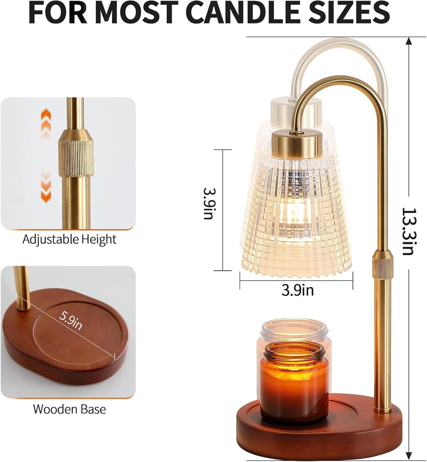 Antique Brass Candle Warmer Lamp WithTimer and Dimmer,Fragrance Electric Wax Melt Warmer with 2 Bulbs,Scented Jar Lamp,Mother's Day/Birthday/Christmas Gifts for Mom/Wife,Home Decor,Adjustable Height - Renee Lane Company