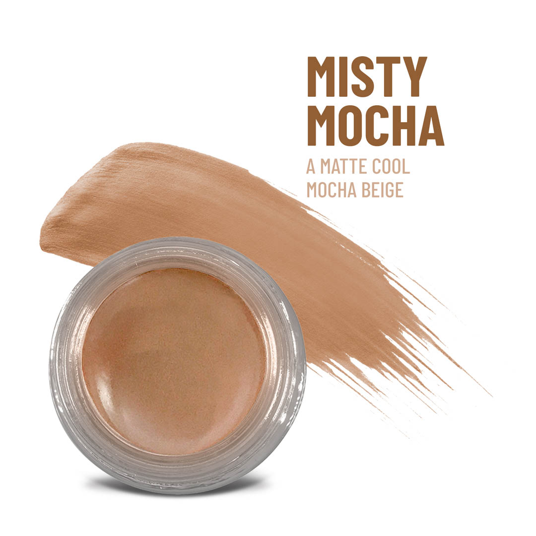 Misty Mocha creme-to-powder eye, cheek & lip jar in taupe-beige