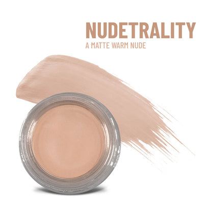 Nudetrality Any Wear creme in round clear jar with beige nude cream powder
