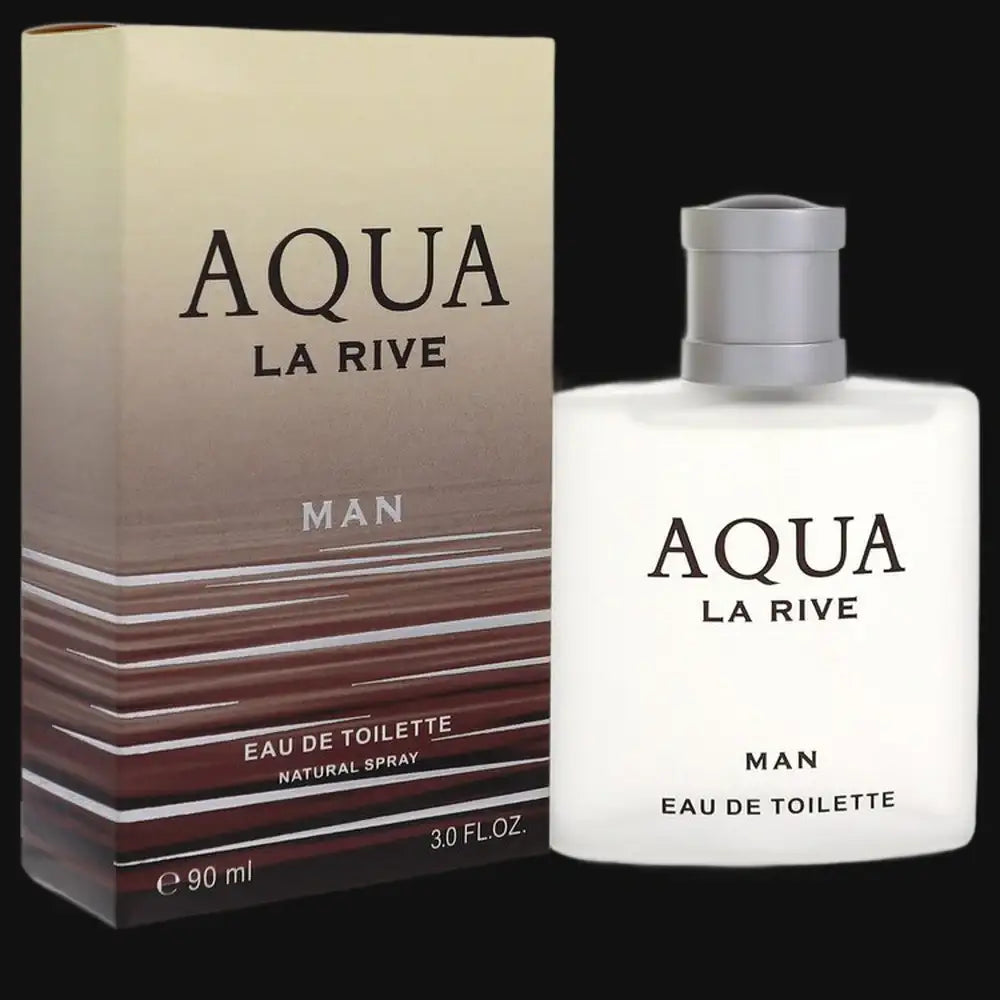 Eau de toilette for men bottle with Aqua La Rive label and matching box