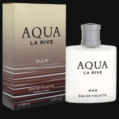 Eau de toilette for men bottle with Aqua La Rive label and matching box