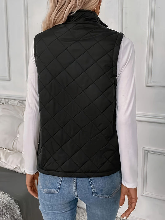 Argyle Pattern Fall & Winter Vest, Casual Zip Up Sleeveless Vest, Women's Clothing - Renee Lane Company