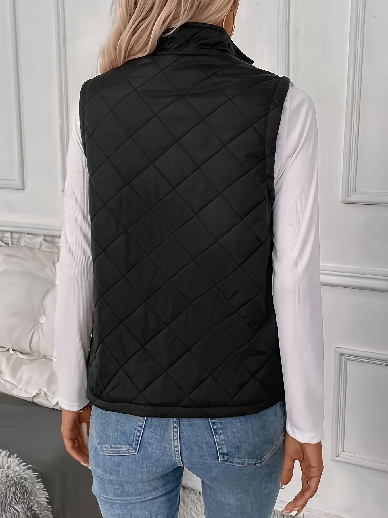 Argyle Pattern Fall & Winter Vest, Casual Zip Up Sleeveless Vest, Women's Clothing - Renee Lane Company