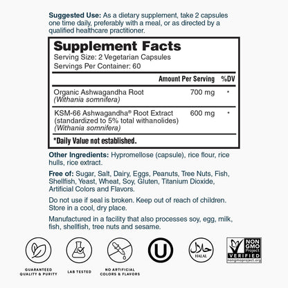 Supplement Facts panel for Nature's Lab ashwagandha KSM-66