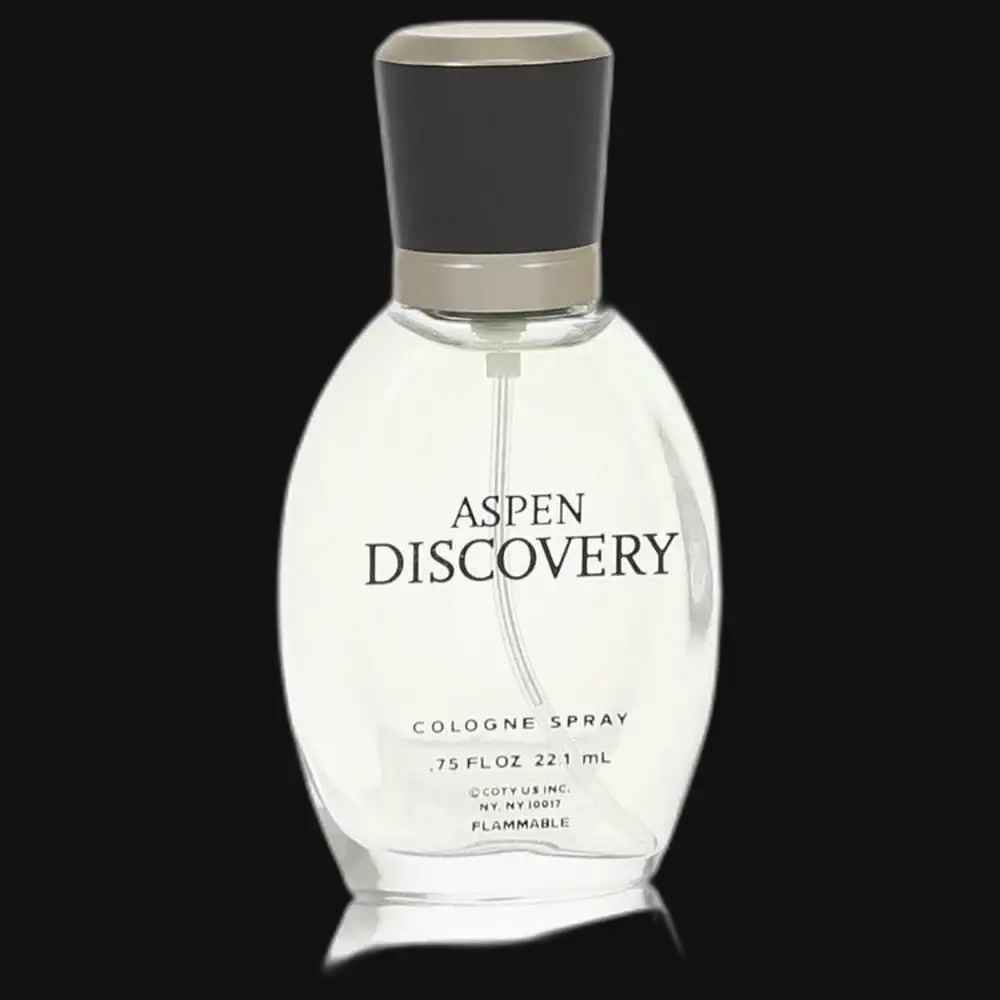 Men's cologne spray bottle with dark cap and light label; clear glass body.