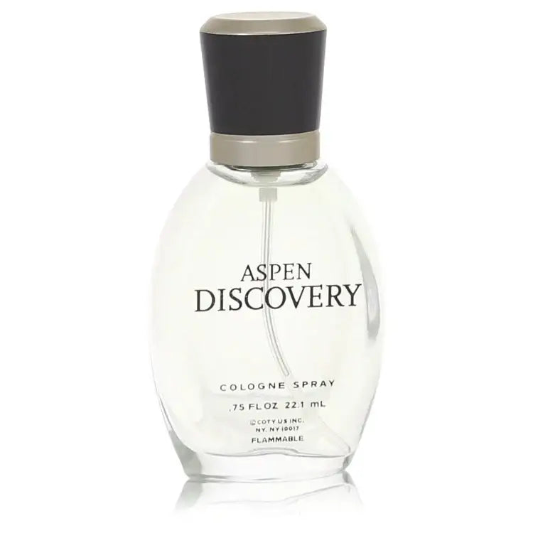 Men's cologne spray bottle with dark top cap and clear body; front label visible.