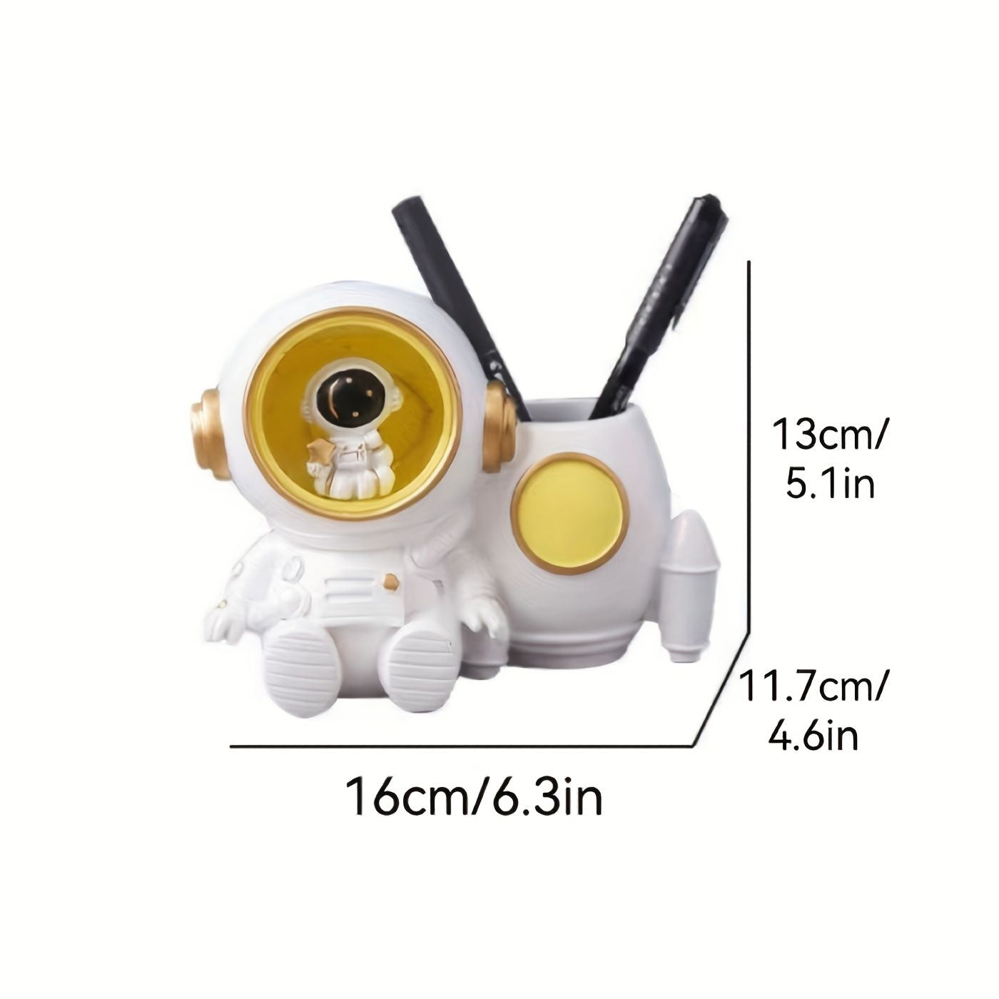 Astronaut Sculpture Pen Holder Pencil Holder Pen Organizer Cosmetic Brush Holder Decorative Pen Box Pen Pot Makeup Brush Pot With Light. (White/Orange) - Renee Lane Company
