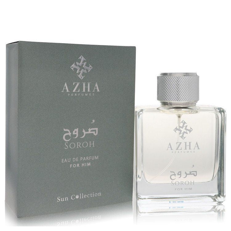Azha Soroh Eau de Parfum spray bottle with cap and matching product box