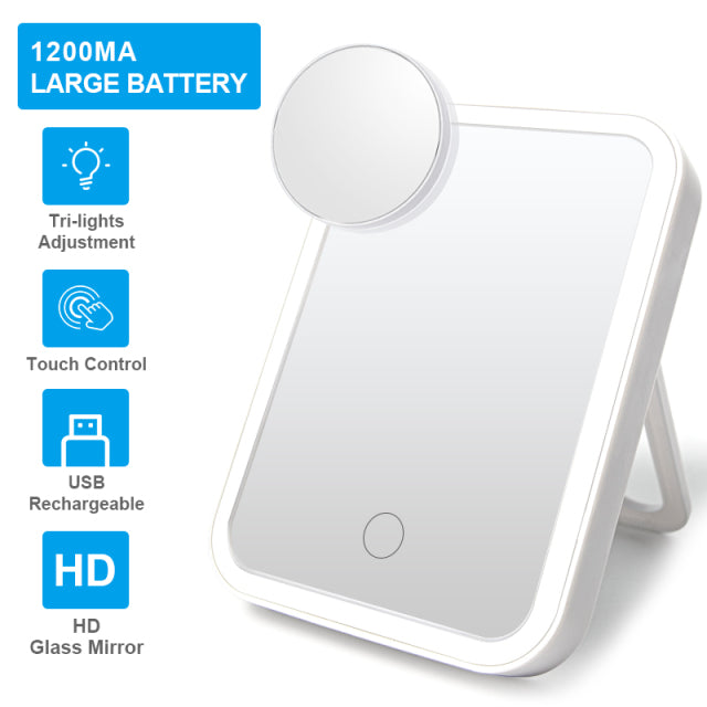 White makeup mirror with LED tri-light and touch control