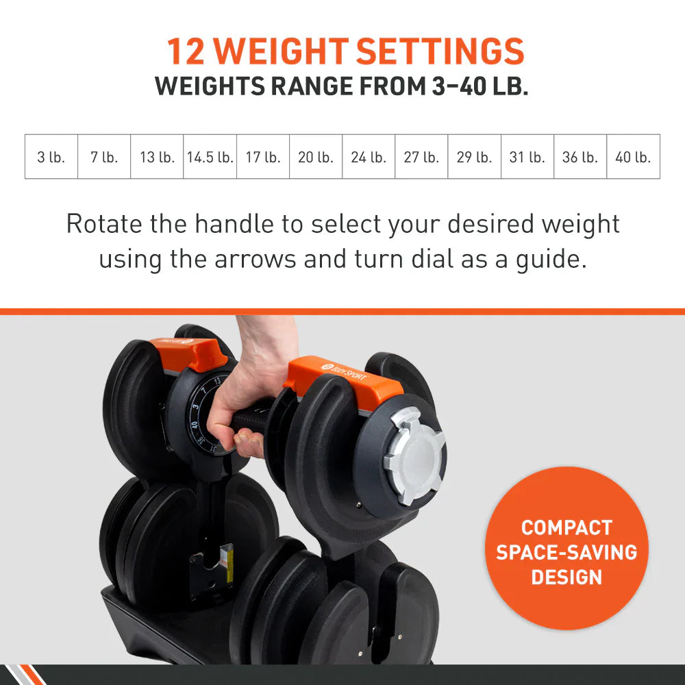 BodySport Adjustable Dumbbell 40 LBS Pair - Renee Lane Company