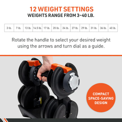 BodySport Adjustable Dumbbell 40 LBS Pair - Renee Lane Company