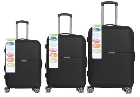 BLACK 3-Piece Premium ABS Luggage Set-20", 24", and 28" Suitcases with Multi-Position Handle, Silent Spinner Wheels, and TSA-Approved Lock-Durable, Stylish, and Spacious Travel Gear - Renee Lane Company