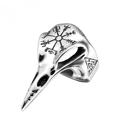 Silver gothic ring with circular snowflake star design and open side cutouts