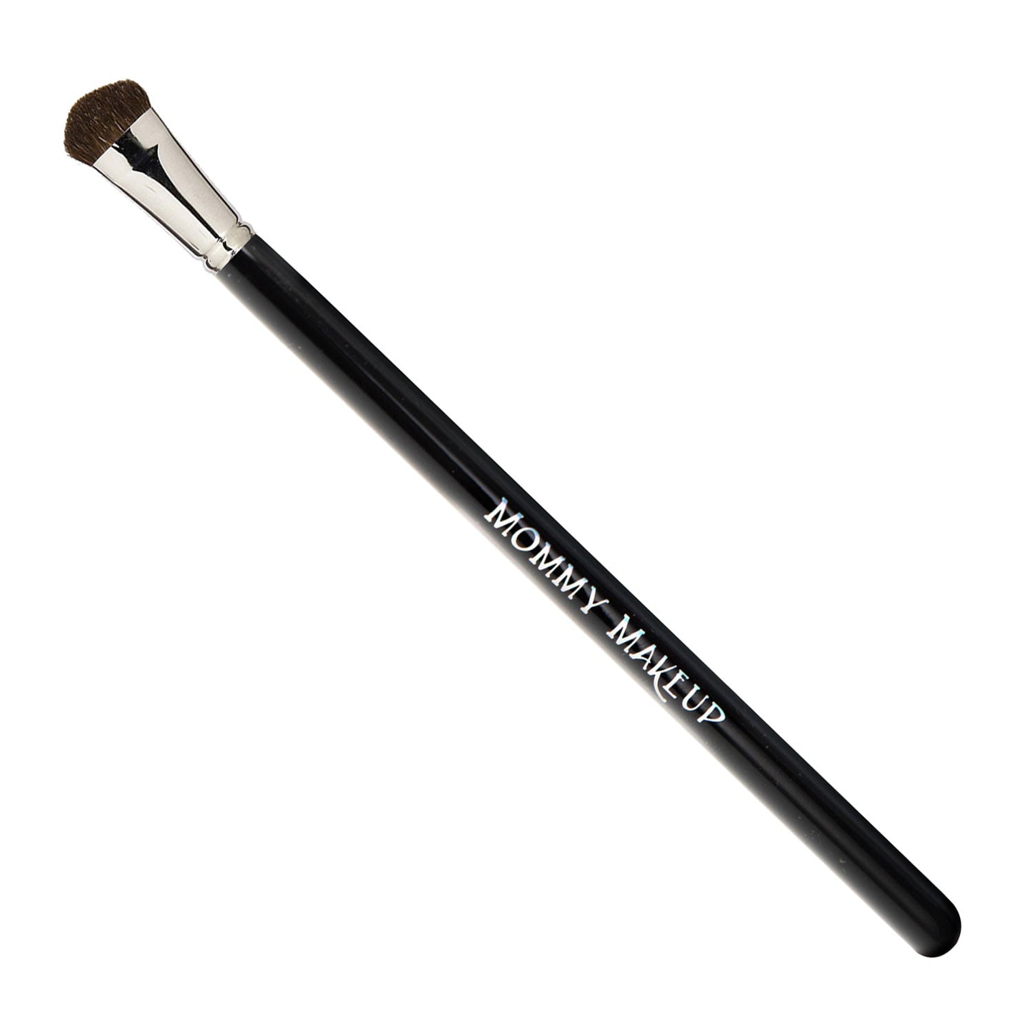 Powder makeup brush with black handle and tan bristles