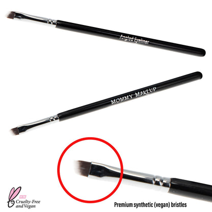 Angled eyeliner brush with black handle and angled synthetic bristle tip
