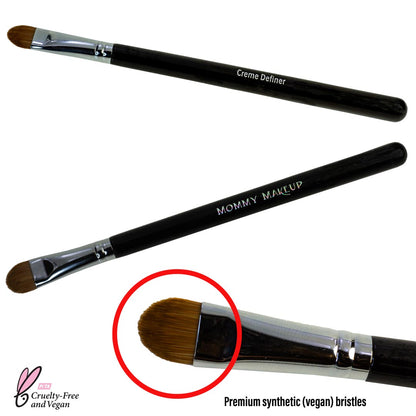 Two black makeup brushes with premium synthetic bristles, one showing brush head close-up.