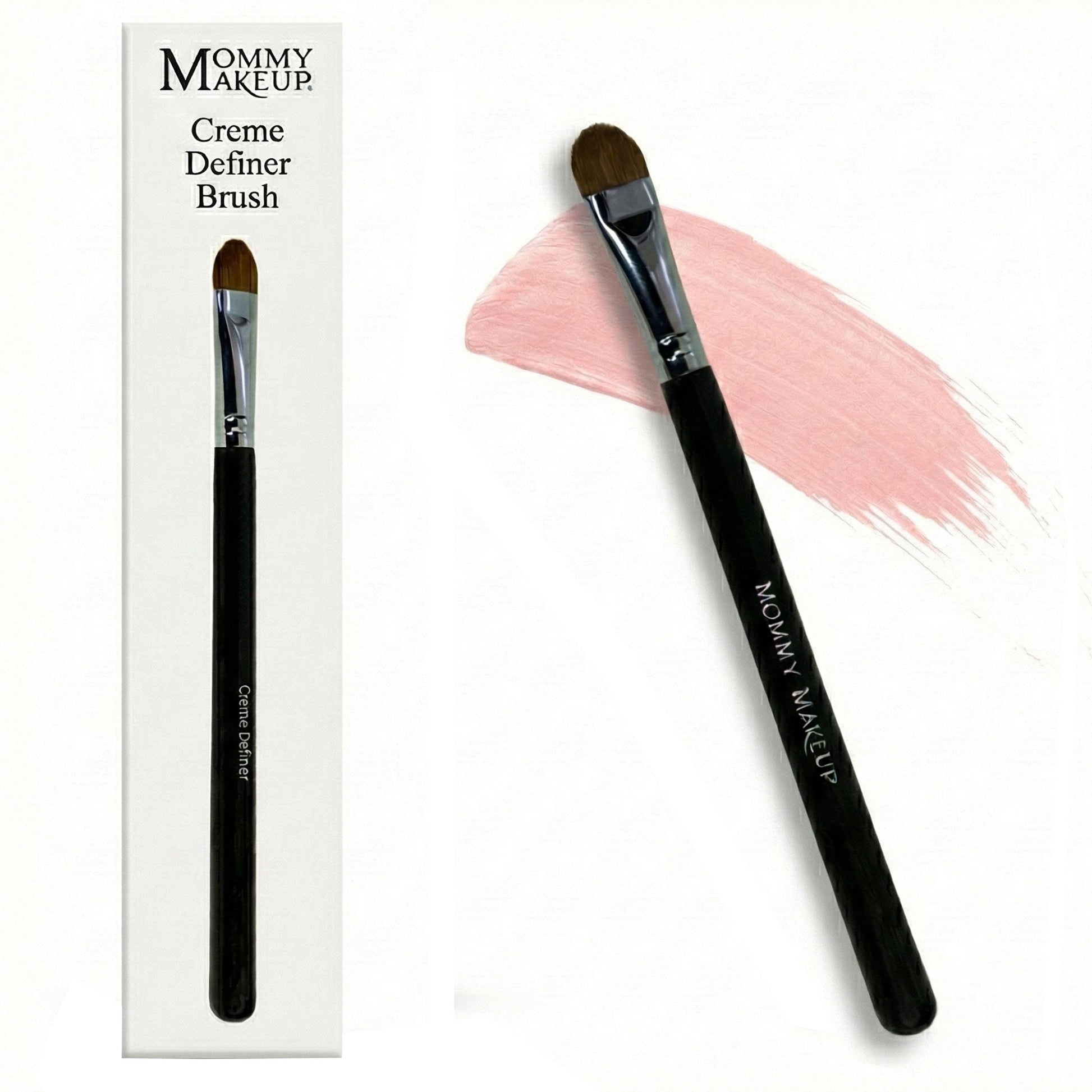 Creme Definer brush with rounded brown bristles and glossy black handle