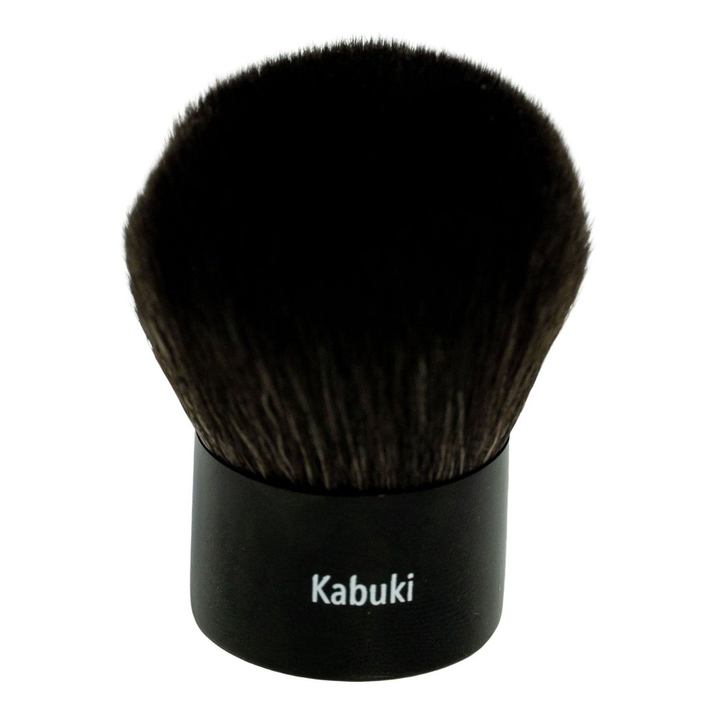 Kabuki makeup brush with full round black bristles and 'Kabuki' label on base