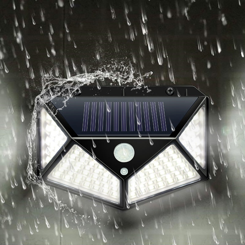 Black solar PIR motion sensor LED wall lamp with solar panel and twin front LED panels