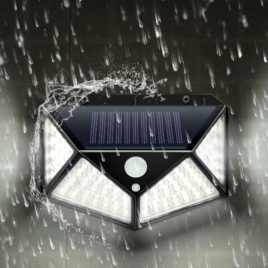 Black solar PIR motion sensor LED wall lamp with solar panel and twin front LED panels