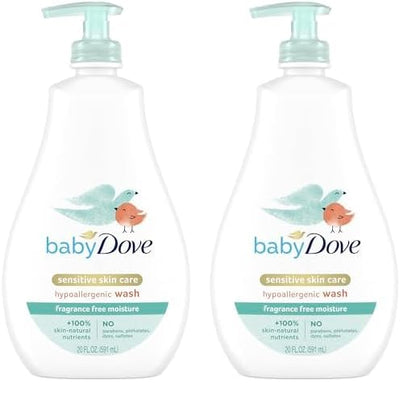 Baby Dove Sensitive Skin Care Baby Wash For Bath Time Moisture Fragrance Free and Hypoallergenic Washes Away Bacteria 20 oz (Pack of 2) - Renee Lane Company