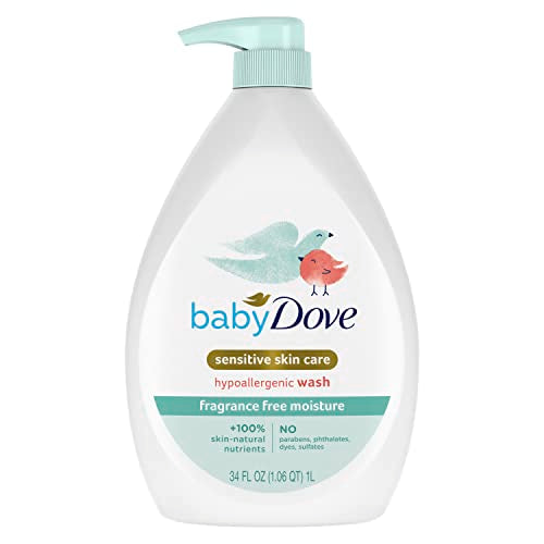 Baby Dove Sensitive Skin Care Baby Wash Fragrance Free Moisture For Baby Bath Time Fragrance Free and Hypoallergenic Washes Away Bacteria 34 oz (Pack of 1) - Renee Lane Company
