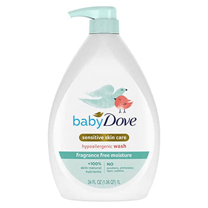 Baby Dove Sensitive Skin Care Baby Wash Fragrance Free Moisture For Baby Bath Time Fragrance Free and Hypoallergenic Washes Away Bacteria 34 oz (Pack of 1) - Renee Lane Company