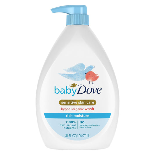 Baby Dove Sensitive Skin Care Baby Wash Rich Moisture For Baby Bath Time Tear-Free and Hypoallergenic 34 oz - Renee Lane Company