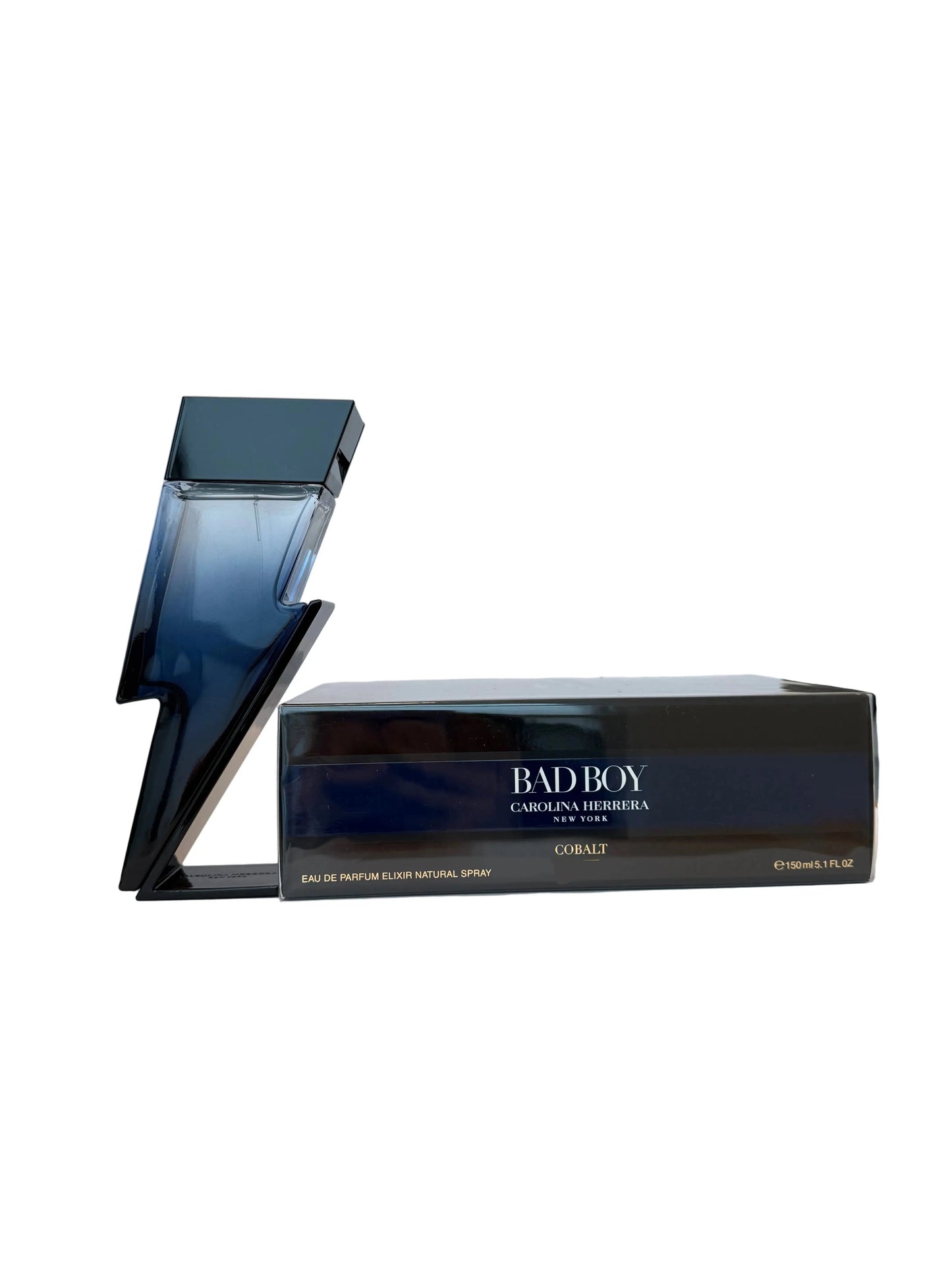 Cobalt blue men’s EDP spray bottle with matching box and black cap