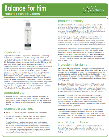 Balance Him Hormone Balancing Essential Oil Cream - Renee Lane Company