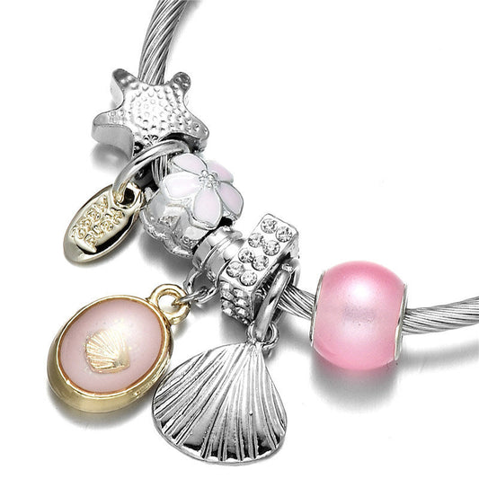 Bangle Bracelet Sea Shell Charm Wrap Silver Fashion Jewelry Stainless Steel Bracelet for Women - Renee Lane Company