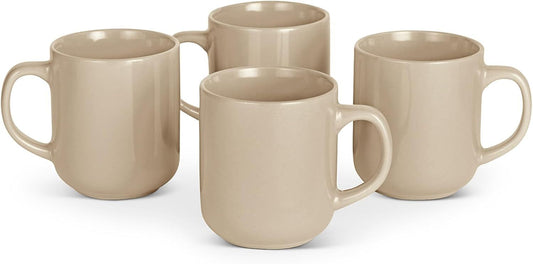 Basics Ceramic Coffee Mugs, Ceramic 4-Piece Set, 16 oz, Microwave and Dishwasher-Safe, Linen Gray - Renee Lane Company