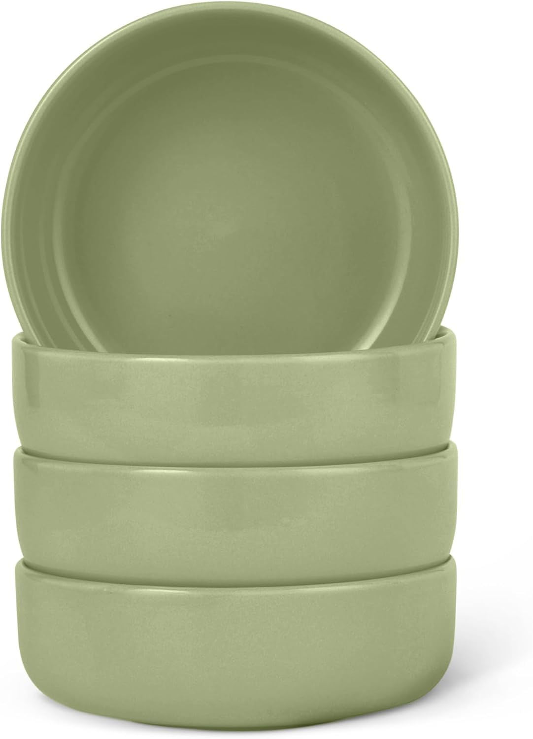 Basics Glazed Stoneware Bowls, 4-Piece Set, Microwave and Dishwasher-Safe, 20 oz. Capacity, 5.5 in., Olive - Renee Lane Company