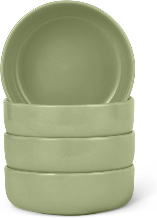 Basics Glazed Stoneware Bowls, 4-Piece Set, Microwave and Dishwasher-Safe, 20 oz. Capacity, 5.5 in., Olive - Renee Lane Company
