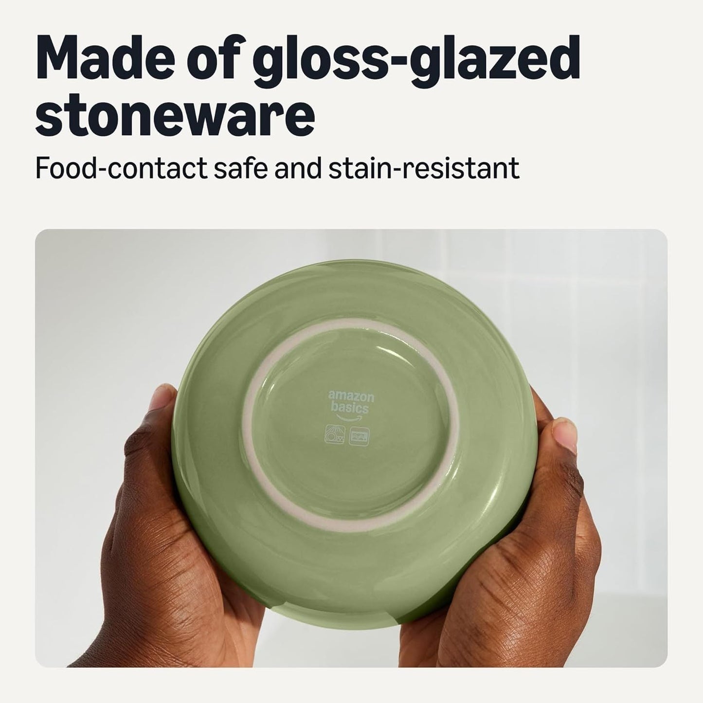 Basics Glazed Stoneware Bowls, 4-Piece Set, Microwave and Dishwasher-Safe, 20 oz. Capacity, 5.5 in., Olive - Renee Lane Company