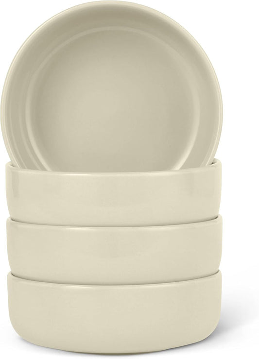 Basics Glazed Stoneware Bowls, 4-Piece Set, Microwave and Dishwasher-Safe, 5.5 in., Ivory - Renee Lane Company
